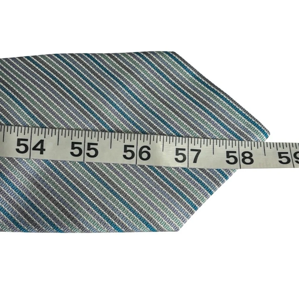 Banana Republic 100% Silk Striped Tie Blue Teal Gray Business Office Classic NWT